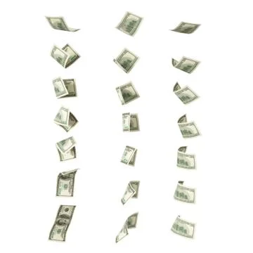 Colection of flying 100 dollars banknotes Stock Illustration