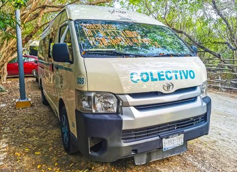 Colectivo van bus car transportation minivan Playa del Carmen Mexico. Stock Photos