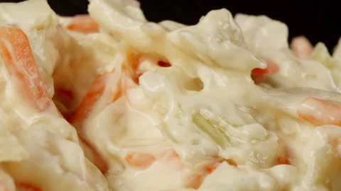 Coleslaw dressing macro close up presentation slowly rotating stock footage Stock Footage 344798615