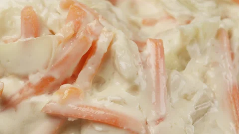 Coleslaw dressing macro close up presentation slowly rotating stock footage Stock Footage 344798790