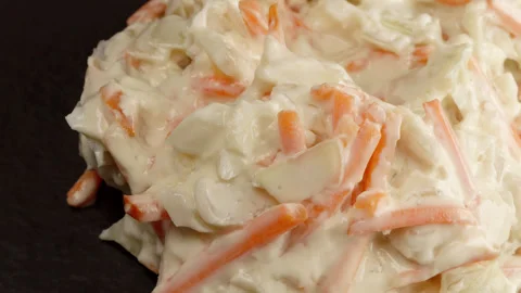 Coleslaw dressing macro close up presentation slowly rotating stock footage Stock Footage 344798963