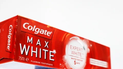 Colgate Max White Toothpaste produced by Colgate-Palmolive Stock Footage 114766643