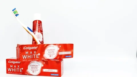 Colgate Max White Toothpaste produced by Colgate-Palmolive Stock Footage 114768027