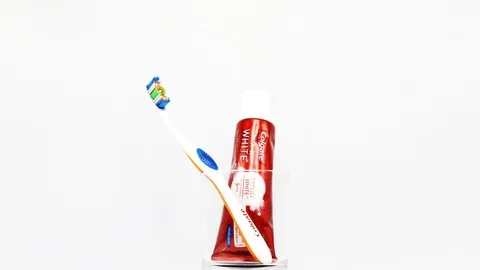 Colgate Max White Toothpaste produced by Colgate-Palmolive Stock Footage 114769284