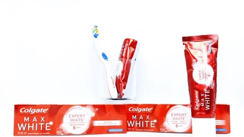 Colgate Max White Toothpaste produced by Colgate-Palmolive 스톡 동영상 114771745