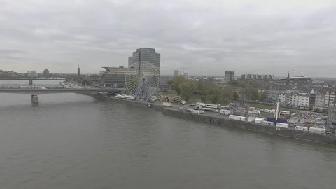 Colgne Germany Rhine River Ferris wheel Stock Footage