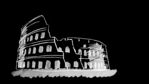Coliseum, drawn on black chalkboard with white chalk Video stock 103810587