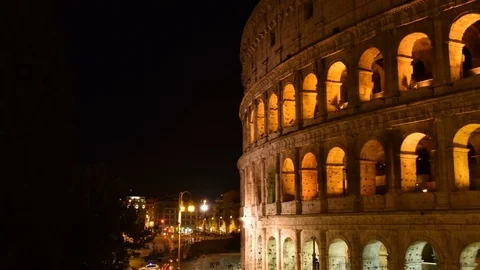 Coliseum by night with traffic 4k timelapse Video stock 82028661