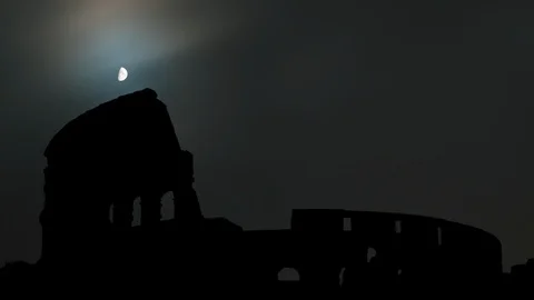 The Coliseum of Rome, night time lapse moon and clouds Stock Footage 116336410