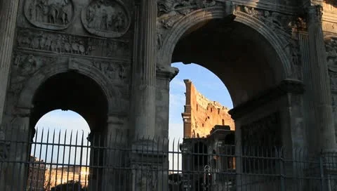 Coliseum seen through arch of Constantine in Rome, Italy Stock Footage 10734718