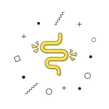 Colitis icon vector. Yellow gut constipation icon with geometric shapes on white Stock Illustration