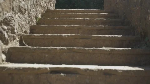 Coll Estenalles stairs steps gimbal stabilized traveling Sant Llorenc Stock Footage 321348455
