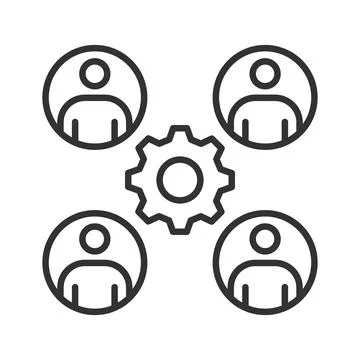 Collaborate icon in line design. collaborate, teamwork, gear, connection, group Stock Illustration