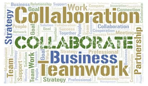 Collaborate typography word cloud create with the text only. Stock Illustration