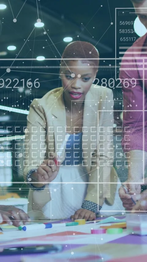Collaborating on animation project, diverse team using digital data in modern Stock Footage 319617113