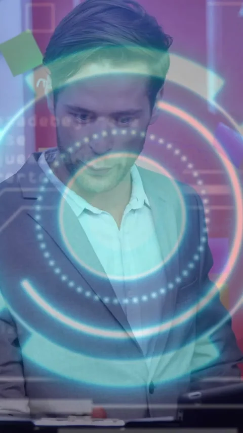 Collaborating business professionals using digital interface with data Stock Footage 319727591