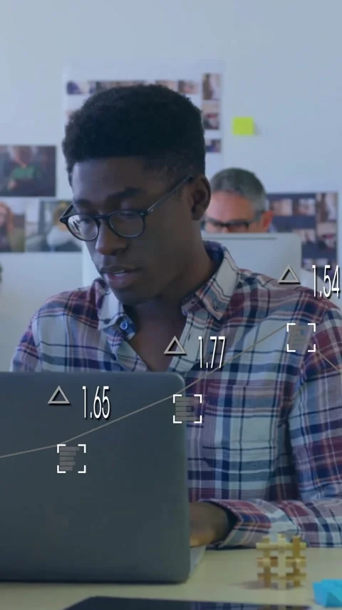 Collaborating on laptop, colleagues analyzing data with processing animation Stock Footage 344285271