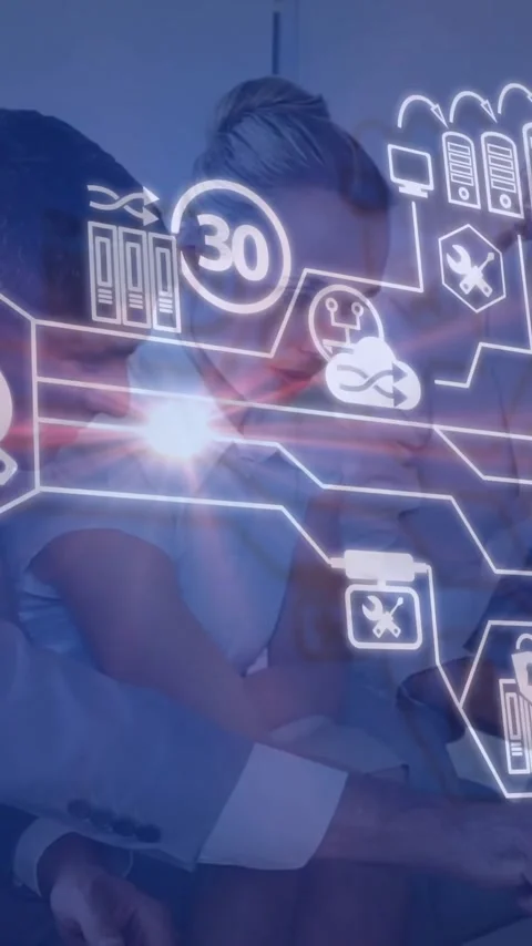Collaborating in office, business professionals using digital network and Stock Footage 319811253