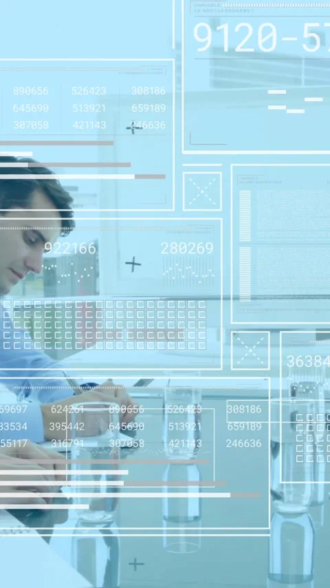 Collaborating in office, business team analyzing digital data with animation Stock Footage 319617247