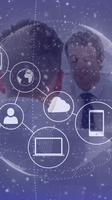 Collaborating in office, business team using digital network animation for Stock Footage 319727794