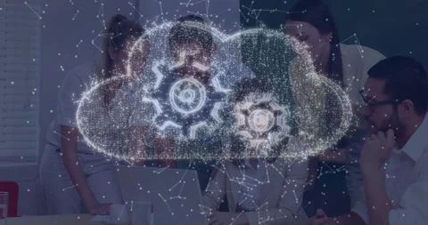 Collaborating at office, diverse team using cloud computing and data processing Stock Footage 303624086