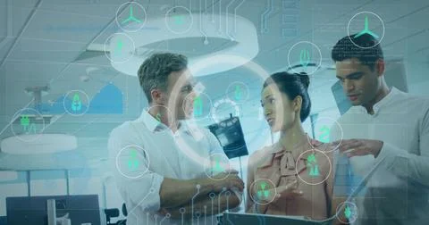 Collaborating professionals presenting design concepts in R and D office, with Stock Photos
