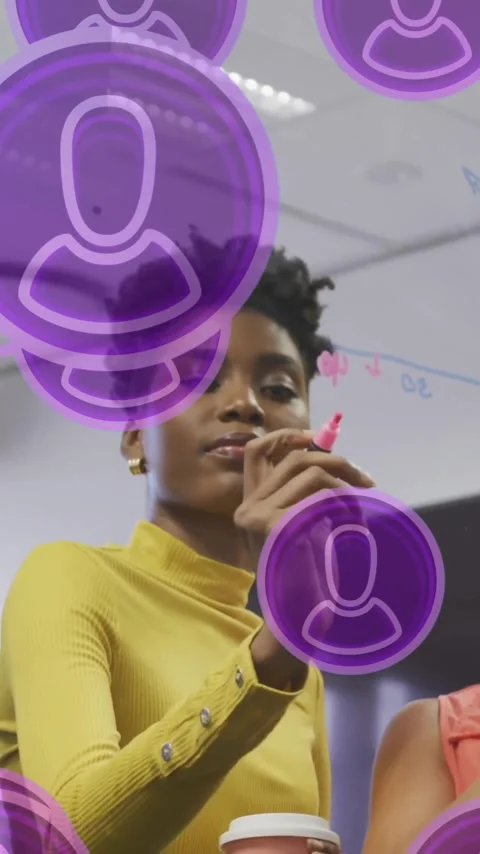 Collaborating on project, diverse team using animation with digital user icons Stock Footage 319883291