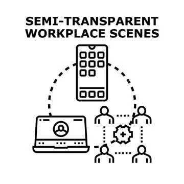 Collaborating remotely through digital devices and team network Stock Illustration