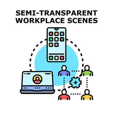 Collaborating remotely through digital devices and team network Stock Illustration