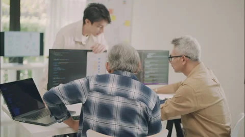Collaborating On Software Development With Senior And Young Team Members. Stock Footage 308163809