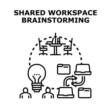 Collaboration and brainstorming in shared workspace concept Stock Illustration