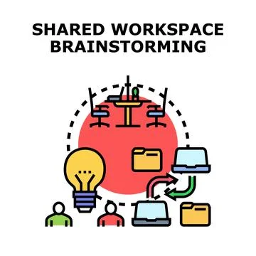 Collaboration and brainstorming in shared workspace concept Stock Illustration