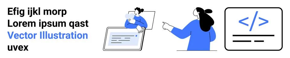 Collaboration and Coding in Digital Workspace with Team Interaction Stock Illustration