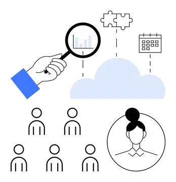 Collaboration and Data Analysis Concept Featuring Cloud Computing, Teamwork.. Stock Illustration