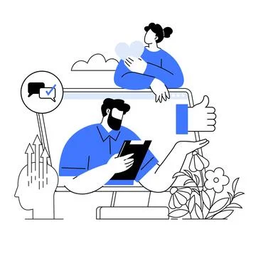 Collaboration and Feedback in Digital Environment with Communication Elements Illustrazione stock