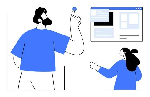 Collaboration and Interaction in Digital Workspace with Two Team Members Stock Illustration