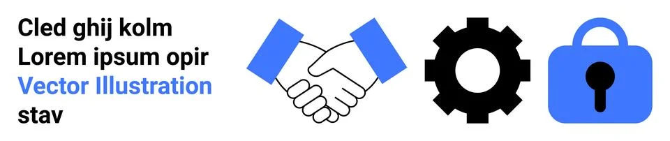 Collaboration and Security Concepts with Handshake Gear and Lock Symbols Stock Illustration