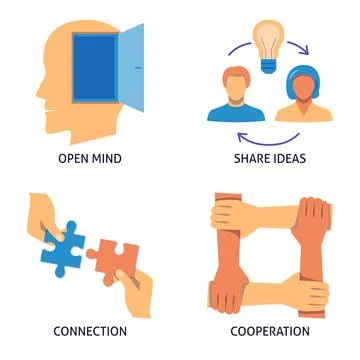 Collaboration and support flat icon set Stock Illustration