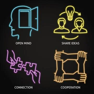 Collaboration and support neon icon set Stockillustratie
