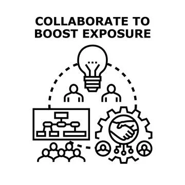 Collaboration and teamwork boosting business exposure icon Stock Illustration