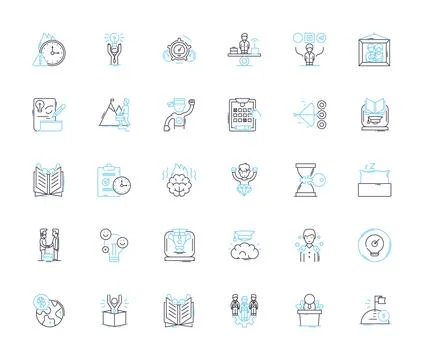 Collaboration and teamwork linear icons set. Synergy, Cooperation, Unity Stock Illustration