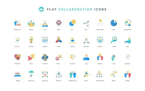 Collaboration and teamwork, onflat chat communication in international team flat Stock Illustration