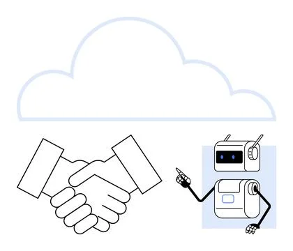 Collaboration Between Humans and AI for Cloud Technology Solutions Stock Illustration