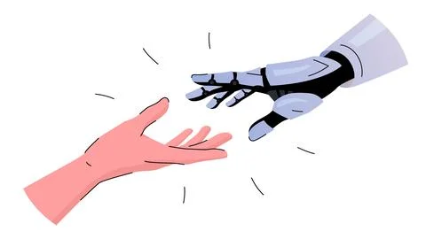 Collaboration between humans and robots イラスト素材