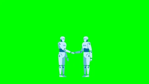 Collaboration between robots. Modern technological. Handshake two robots. Robot Stock Footage 315336048