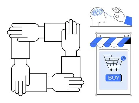 Collaboration, Brainstorming and E-commerce in a Modern Online Environment Illustrazione stock