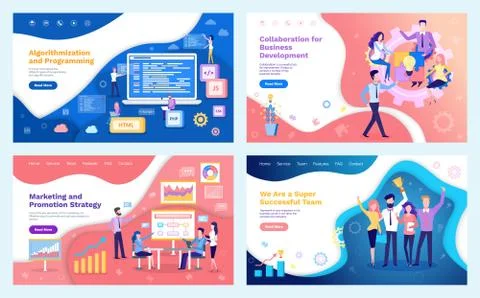 Collaboration, Business Development of Team Set Stock Illustration