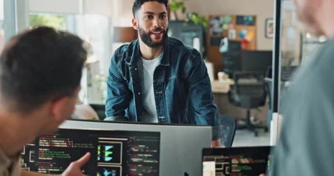 Collaboration, computer screen and software development with business people in Stock Footage 290133370