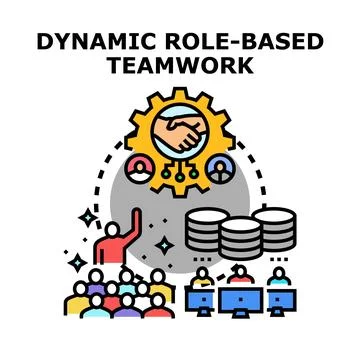 Collaboration concept of dynamic role based teamwork Illustrazione stock