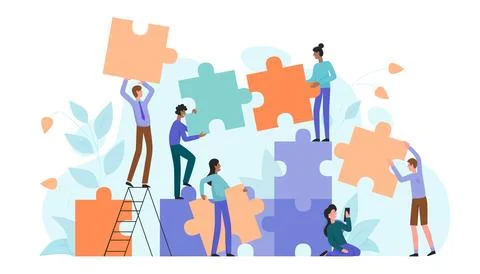Collaboration concept of teamwork building a unified solution. Ilustración de archivo
